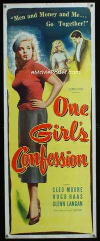 f439 ONE GIRL'S CONFESSION insert movie poster '53 bad Cleo Moore!