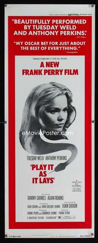 f464 PLAY IT AS IT LAYS insert movie poster '72 Tuesday Weld, Perkins