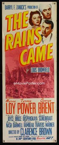 f484 RAINS CAME insert movie poster R52 Myrna Loy, Tyrone Power