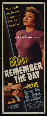 f493 REMEMBER THE DAY insert movie poster '41 Claudette Colbert, Payne