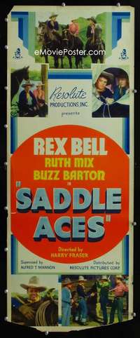 f510 SADDLE ACES insert movie poster '35 cowboy Rex Bell, Ruth Mix