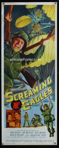 f515 SCREAMING EAGLES insert movie poster '56 Airborne Hell Raiders!
