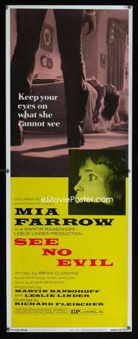 f516 SEE NO EVIL insert movie poster '71 Mia Farrow, blind horror!
