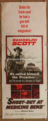 f526 SHOOT-OUT AT MEDICINE BEND insert movie poster '57 Raldolph Scott