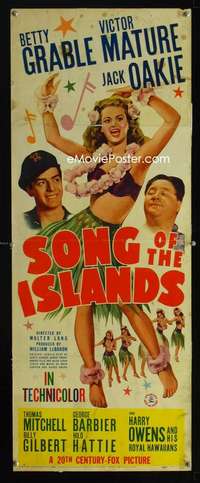 f541 SONG OF THE ISLANDS insert movie poster '42 sexy Betty Grable!