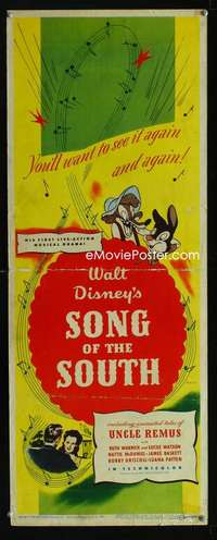 f542 SONG OF THE SOUTH insert movie poster '46 Walt Disney musical!