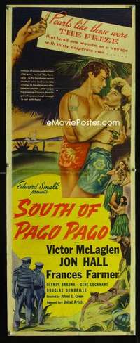 f548 SOUTH OF PAGO PAGO insert movie poster '40 rare Frances Farmer!