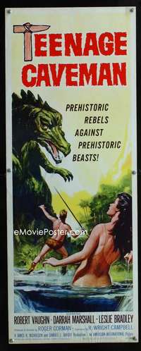 f582 TEENAGE CAVEMAN insert movie poster '58 sexy prehistoric image!