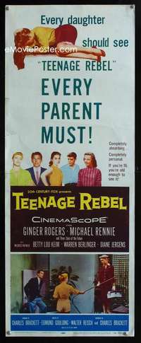 f584 TEENAGE REBEL insert movie poster '56 Ginger Rogers, Rennie