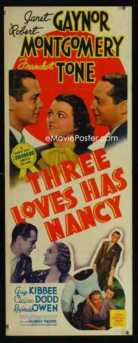 f598 THREE LOVES HAS NANCY insert movie poster '38 Janet Gaynor