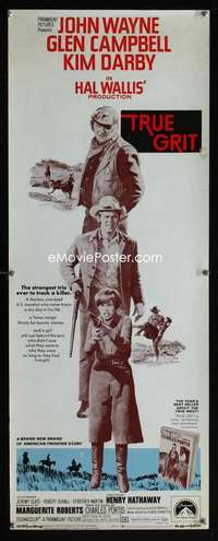 f618 TRUE GRIT insert movie poster '69 John Wayne, Kim Darby, Duvall