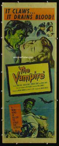 f624 VAMPIRE insert movie poster '57 it claws, it drains blood!