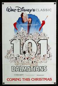 h574 ONE HUNDRED & ONE DALMATIANS advance one-sheet movie poster R85 Disney
