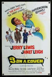 h027 3 ON A COUCH one-sheet movie poster '66 Jerry Lewis, Janet Leigh