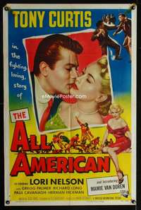 h041 ALL AMERICAN one-sheet movie poster '53 Tony Curtis, Mamie Van Doren