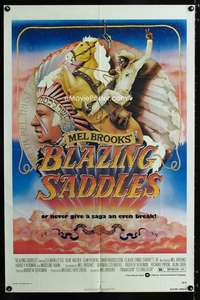 h085 BLAZING SADDLES one-sheet movie poster '74 classic Mel Brooks western!