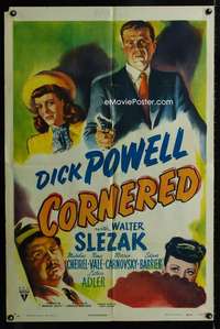 h138 CORNERED one-sheet movie poster '46 Dick Powell, Walter Slezak