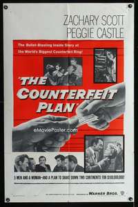 h141 COUNTERFEIT PLAN one-sheet movie poster '57 Peggy Castle, Scott