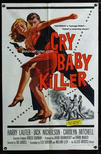 h147 CRY BABY KILLER one-sheet movie poster '58 first Jack Nicholson!