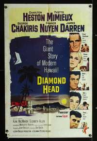 h157 DIAMOND HEAD one-sheet movie poster '62 Charlton Heston, Hawaii!