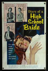 h158 DIARY OF A HIGH SCHOOL BRIDE one-sheet movie poster '59 AIP bad girl!