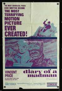 h159 DIARY OF A MADMAN one-sheet movie poster '63 Vincent Price, horror!