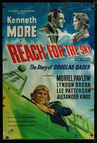 h016 REACH FOR THE SKY English one-sheet movie poster '57 cool pilot image!