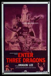 h186 DRAGON ON FIRE 1sh R80s Dragon Lee & Bolo Yeung kung-fu action, Enter Three Dragons!