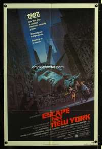 h188 ESCAPE FROM NEW YORK one-sheet movie poster '81 Kurt Russell sci-fi!