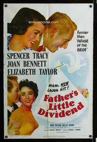 h198 FATHER'S LITTLE DIVIDEND one-sheet movie poster '51 Liz Taylor, Tracy