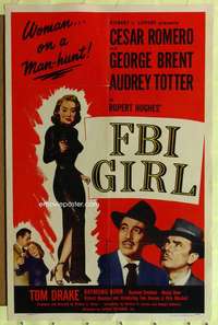 h199 FBI GIRL one-sheet movie poster '51 sexy Audrey Totter with gun!