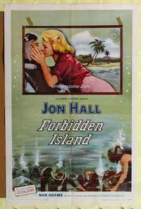 h219 FORBIDDEN ISLAND one-sheet movie poster '58 Jon Hall, cool scuba image!