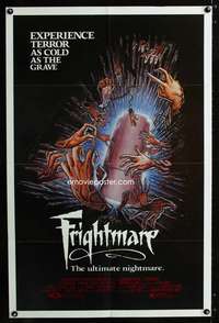 h228 FRIGHTMARE 1sh '83 terror as cold as the grave, wild horror art of dismembered hands!