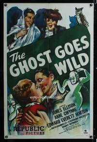 h237 GHOST GOES WILD one-sheet movie poster '47 cool wacky spirit artwork!