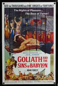 h257 GOLIATH & THE SINS OF BABYLON one-sheet movie poster '64 sword&sandal!