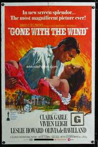 h259 GONE WITH THE WIND one-sheet movie poster R68 Clark Gable, Leigh