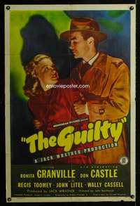 h291 GUILTY one-sheet movie poster '47 Bonita Granville, Cornel Woolrich