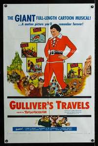 h293 GULLIVER'S TRAVELS one-sheet movie poster R57 Fleischer cartoon!