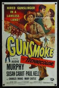 h302 GUNSMOKE one-sheet movie poster '53 Audie Murphy in a lawless land!