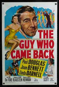 h303 GUY WHO CAME BACK one-sheet movie poster '51 Paul Douglas, football!