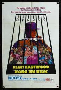 h311 HANG 'EM HIGH one-sheet movie poster '68 Clint Eastwood classic!
