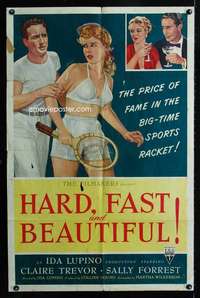 h318 HARD, FAST & BEAUTIFUL one-sheet movie poster '51 Ida Lupino, tennis!