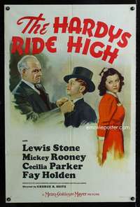 h319 HARDYS RIDE HIGH style D one-sheet movie poster '39 Mickey Rooney