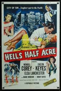 h338 HELL'S HALF ACRE one-sheet movie poster '54 Evelyn Keyes in Hawaii!