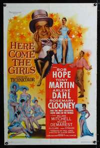 h343 HERE COME THE GIRLS one-sheet movie poster '53 Bob Hope & sexy girls!