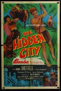 h346 HIDDEN CITY one-sheet movie poster '50 Johnny Sheffield as Bomba!
