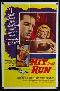 h362 HIT & RUN one-sheet movie poster '57 bad girl Cleo Moore!