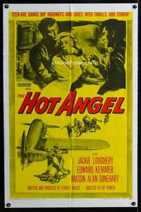 h382 HOT ANGEL one-sheet movie poster '58 teenage hot rod rebel gangs!