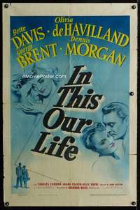 h400 IN THIS OUR LIFE one-sheet movie poster '42 Bette Davis, John Huston