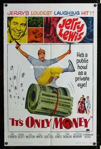 h425 IT'S ONLY MONEY one-sheet movie poster '62 private eye Jerry Lewis!